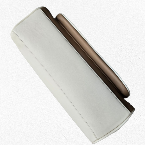 LUANA Beige White Gold Hardware Adjustable Strap Italy Leather Crossbody Bag - Picture 9 of 16